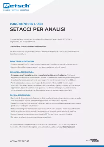 Istruzioni per l'uso: Setacci per analisi