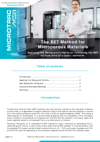 Evaluation of the Specific Surface Area of Active Carbon (Type I Adsorption Isotherm) Via BET Method