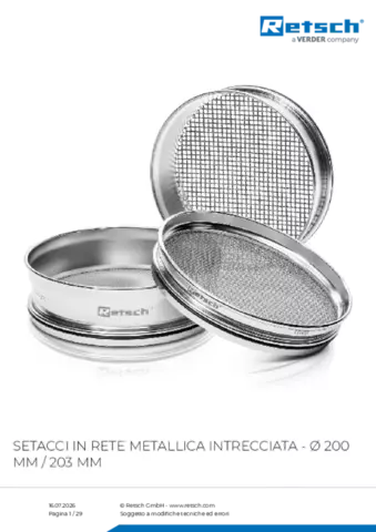 Scheda tecnica del prodotto Mesh sieves 200-203 mm